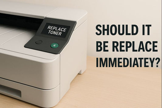 The printer displays a message saying "Please replace the toner cartridge" but it can still print. Should I replace it immediately?